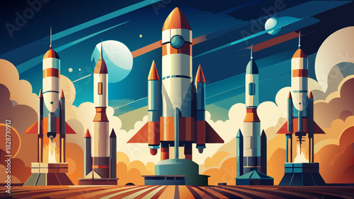 Inspiring rockets soaring high into the vast cosmos, igniting imagination and symbolizing innovation, exploration, and the boundless potential of space travel