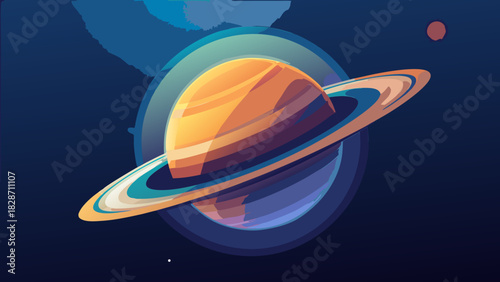 Stunning Saturn illustration with vibrant rings, perfect for science projects, astronomy lessons, or space themed designs, originally a scalable vector graphic