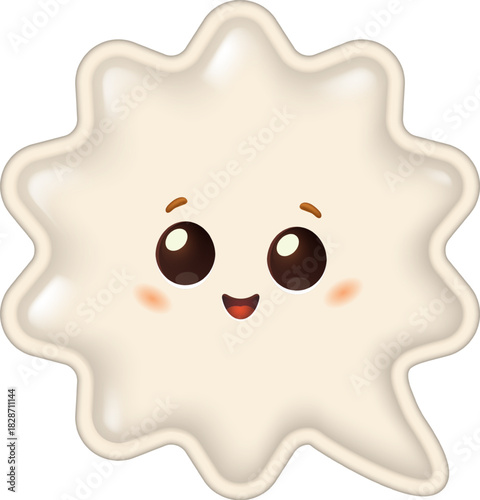 Cute white blob character with happy face and big eyes. Glossy milk drop or cream splash mascot.