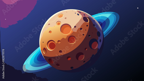 Discover a distant world with this cartoon planet and its stunning rings, a celestial body that sparks the imagination for futuristic space travel concepts