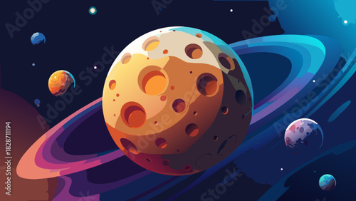 Explore the cosmos with stunning cartoon planets and vibrant rings, perfect for children's books, educational materials, or fun science projects