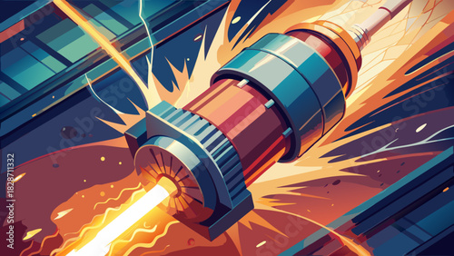 Dynamic abstract illustration of futuristic engine technology with vibrant energy beams, creating a powerful and innovative design for modern tech concepts
