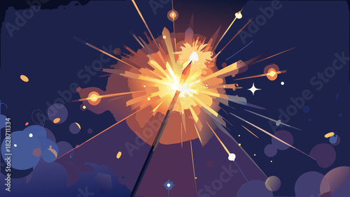 Exciting sparkler exploding with light and energy, perfect for celebrations and festive occasions - originally a scalable vector graphic