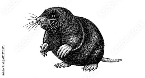 Detailed engraving of a mole on white background