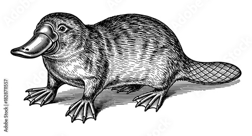 Detailed hand-drawn platypus illustration in vintage style