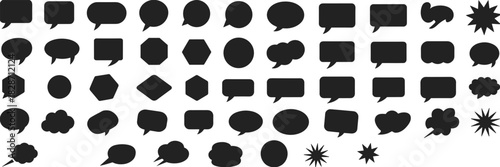 Black speech bubbles and shapes collection, various chat icons, message symbols, dialogue clouds, communication vectors, conversation bubbles, design elements, social media, text bubbles
