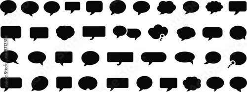 Black speech bubbles collection, chat icons, dialogue balloons, conversation shapes, communication symbols, message bubbles, talk icons, vector design, isolated silhouette set