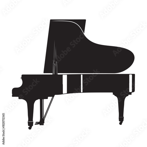 Elegant grand piano silhouette isolated on white background, a classic musical instrument for concert and performance art