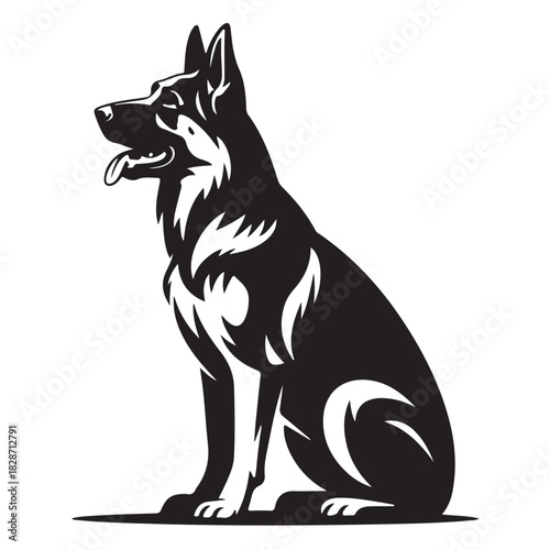Majestic german shepherd silhouette isolated on white background, a loyal and intelligent canine companion in profile view