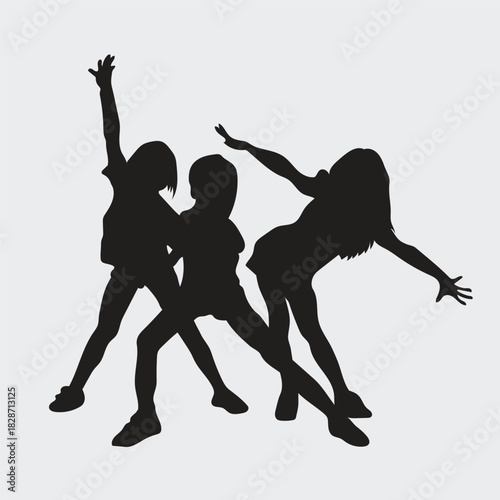 Children silhouette freeze dance vector  isolated on background.