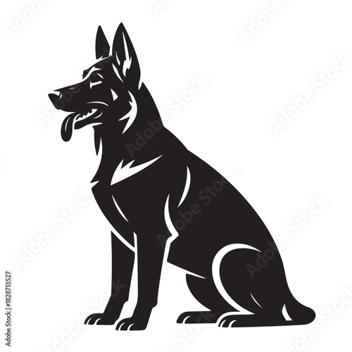 Silhouette of a majestic german shepherd sitting gracefully isolated on white background, showcasing its noble and alert posture