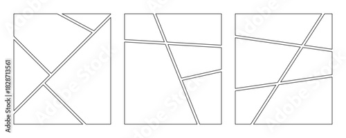 Collage grid manga book template. Comic strip background frame set on transparent background.