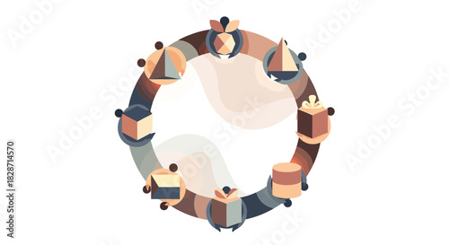 Abstract geometric shapes arranged in a circular pattern creates a visually appealing design