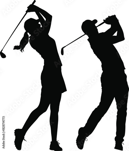 Male and Female Golf Players Silhouette Vector