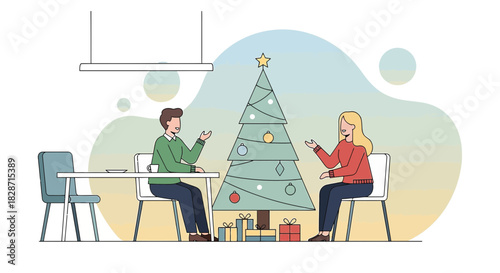 Cozy christmas conversation between friends in a modern decorated home illustration