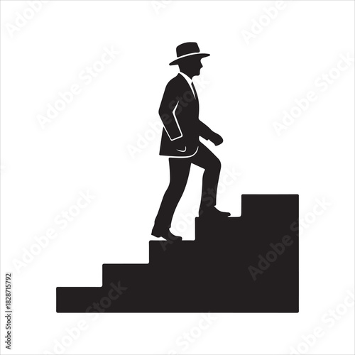Walking up the stairs or staircase icon is represented by a silhouette and modern design. Walking up staircase or stairs icon silhouette and vector. Silhouette vector icon illustration of a person.