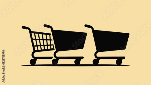 Three shopping carts lined up in a row, ready for retail therapy and grocery hauls, a symbol of consumerism and market trends for the modern shopper