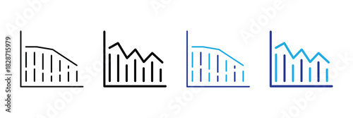 Collection of four minimalistic line chart icons showing a downward trend, representing data analysis and financial decline.
