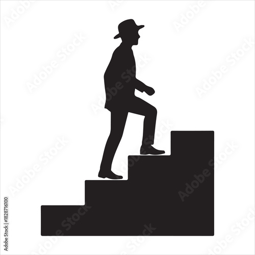 Walking up the stairs or staircase icon is represented by a silhouette and modern design. Walking up staircase or stairs icon silhouette and vector. Silhouette vector icon illustration of a person.