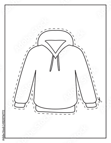 Line drawing of a hoodie with a drawstring and pockets