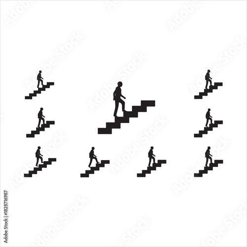 Walking up the stairs or staircase icon is represented by a silhouette and modern design. Walking up staircase or stairs icon silhouette and vector. Silhouette vector icon illustration of a person.