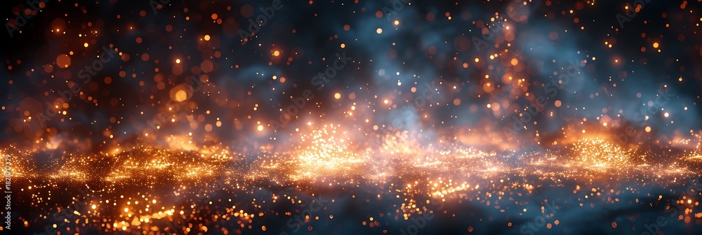 Fototapeta premium Panoramic View of Fiery Orbs and Cosmic Dust in a Nebula