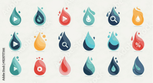Colorful water drop icon collection vector set