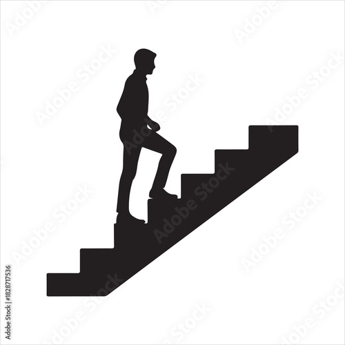 Walking up the stairs or staircase icon is represented by a silhouette and modern design. Walking up staircase or stairs icon silhouette and vector. Silhouette vector icon illustration of a person.