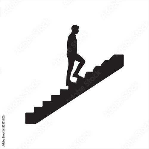 Walking up the stairs or staircase icon is represented by a silhouette and modern design. Walking up staircase or stairs icon silhouette and vector. Silhouette vector icon illustration of a person.