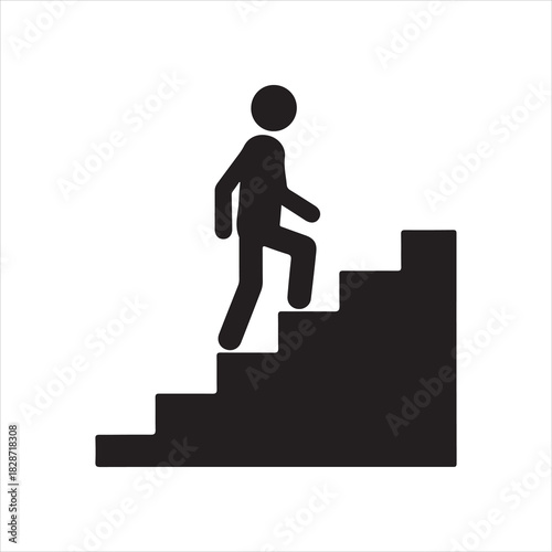 Walking up the stairs or staircase icon is represented by a silhouette and modern design. Walking up staircase or stairs icon silhouette and vector. Silhouette vector icon illustration of a person.
