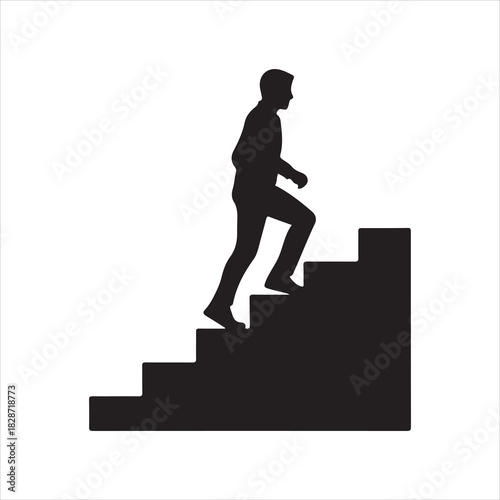 Walking up the stairs or staircase icon is represented by a silhouette and modern design. Walking up staircase or stairs icon silhouette and vector. Silhouette vector icon illustration of a person.