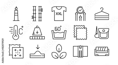 Textile Industry line icon set. Fabric, yarn, sewing, loom, pattern, clothing, apparel, tailoring, knitting, embroidery, fashion, workshop, production icons vector illustration. Pixel-perfect stroke
