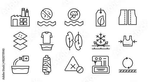 Textile Industry line icon set. Fabric, yarn, sewing, loom, pattern, clothing, apparel, tailoring, knitting, embroidery, fashion, workshop, production icons vector illustration. Pixel-perfect stroke