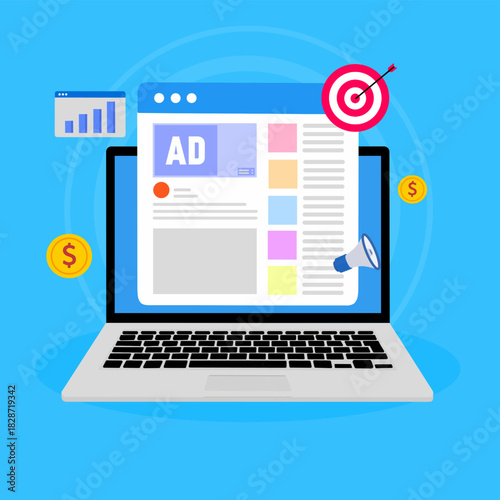 Digital Advertising on Laptop. laptop displaying an online advertisement interface