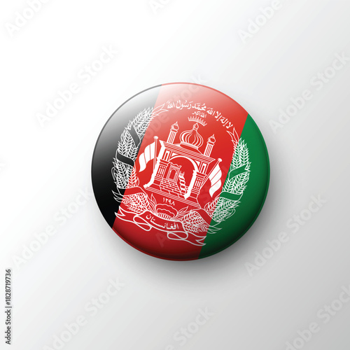 Glossy 3D Afghanistan flag button with emblem details