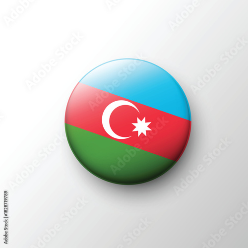 Glossy 3D Azerbaijan flag button with crescent and star