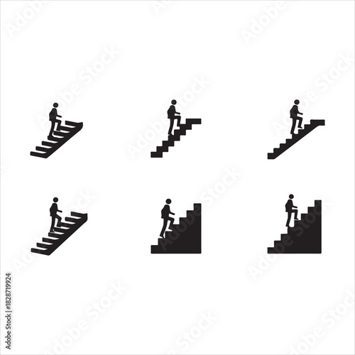 Walking up the stairs or staircase icon is represented by a silhouette and modern design. Walking up staircase or stairs icon silhouette and vector. Silhouette vector icon illustration of a person.