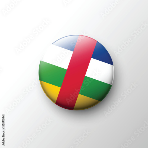 Glossy 3D Central African Republic flag button with bold cross stripes