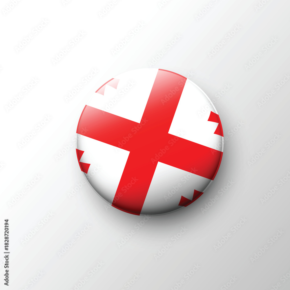 Obraz premium Glossy 3D Georgia flag button with red cross and four Bolnur-Katskhuri crosses