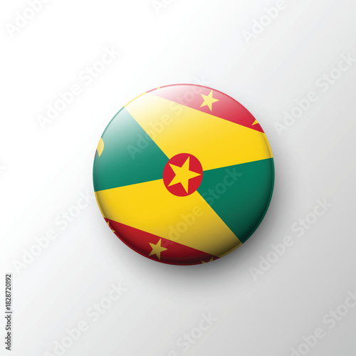 Glossy 3D Grenada flag button with star and nutmeg emblem