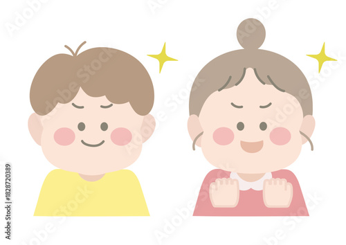 やる気や自信のある男の子と女の子　ポーズ　表情