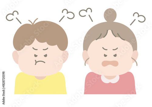 怒っている男の子と女の子　ポーズ　表情
