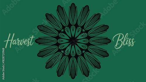 Celebrate Harvest Bliss with this elegant corn mandala, perfect for autumn designs and Thanksgiving promotions with a natural, rustic feel