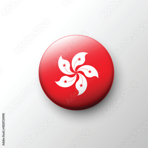Glossy 3D Hong Kong flag button with white bauhinia flower