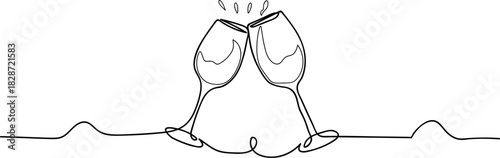 line drawing of two glasses of red wine and Alcohol and cocktail drink menu in editable stroke.