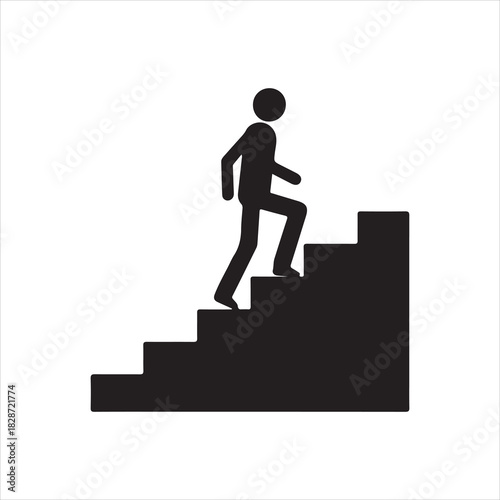 Walking up the stairs or staircase icon is represented by a silhouette and modern design. Walking up staircase or stairs icon silhouette and vector. Silhouette vector icon illustration of a person.