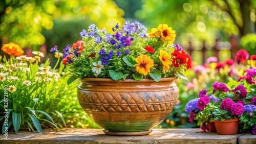 Wallpaper Mural Colorful flowers and greenery in a beautiful ceramic planter Torontodigital.ca
