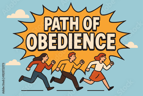 Motivational Team Running Illustration – Path of Obedience Concept