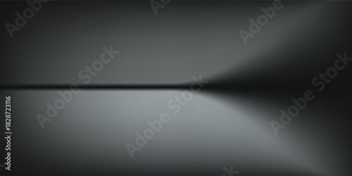 Black studio room. Limbo dark grey spotlight background. Abstract 3d backdrop for product presentation. Minimal wall scene. Showcase, promotion display. Vector stage mockup illustration