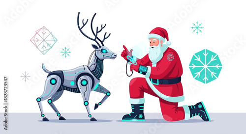 Santa Adjusting Reindeer Robot Tech for Holiday Delivery Advancements Exploration